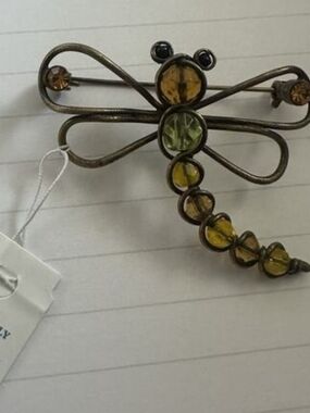 Lia Sophia Dragonfly Pin with Green and Amber Stones